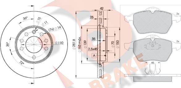 R Brake 3R11289043 - Дисковый тормозной механизм, комплект unicars.by