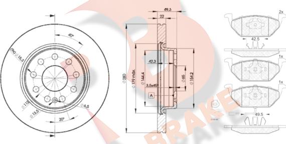 R Brake 3R13495614 - Дисковый тормозной механизм, комплект unicars.by