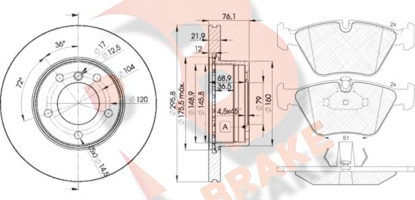 R Brake 3R12964839 - Дисковый тормозной механизм, комплект unicars.by