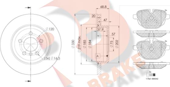 R Brake 3R20043558 - Дисковый тормозной механизм, комплект unicars.by