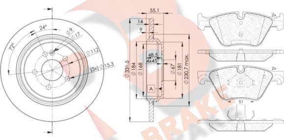 R Brake 3R20023555 - Дисковый тормозной механизм, комплект unicars.by