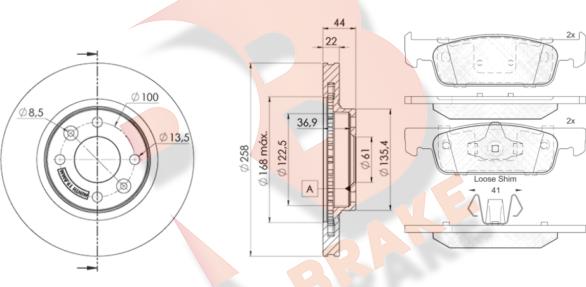 R Brake 3R21153108 - Дисковый тормозной механизм, комплект unicars.by