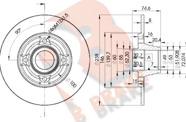 R Brake 78RBD15006 - Тормозной диск unicars.by