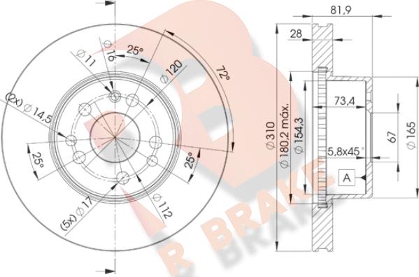 R Brake 78RBD10312 - Тормозной диск unicars.by