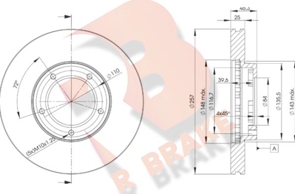 R Brake 78RBD25180 - Тормозной диск unicars.by