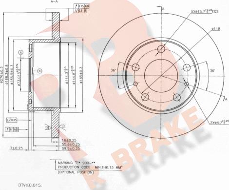 R Brake 78RBD20020 - Тормозной диск unicars.by