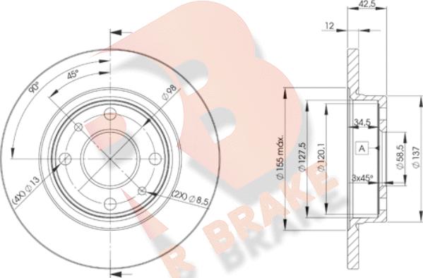 R Brake 78RBD21071 - Тормозной диск unicars.by