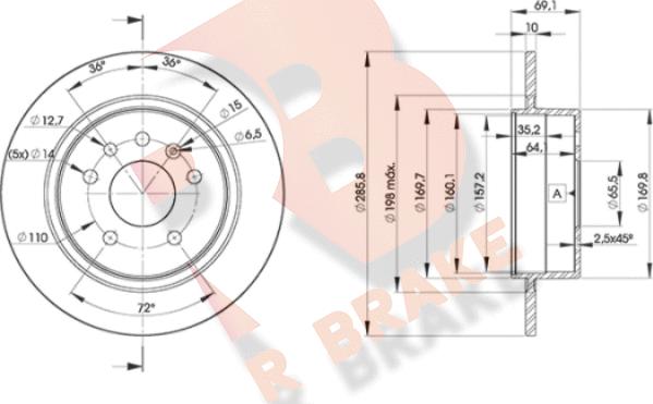 R Brake 78RBD27476 - Тормозной диск unicars.by