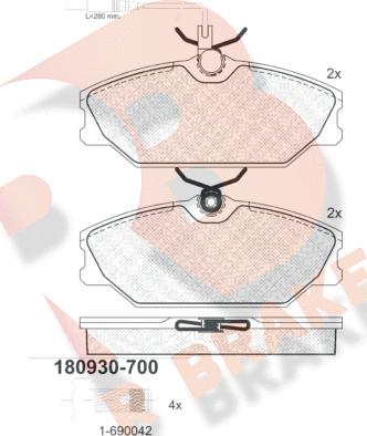 R Brake RB0930-700 - Тормозные колодки, дисковые, комплект unicars.by