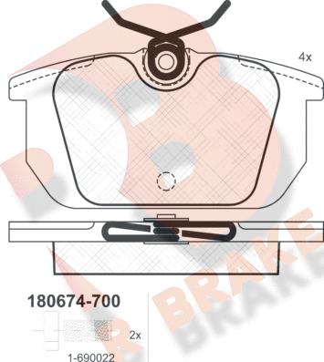 R Brake RB0674-700 - Тормозные колодки, дисковые, комплект unicars.by