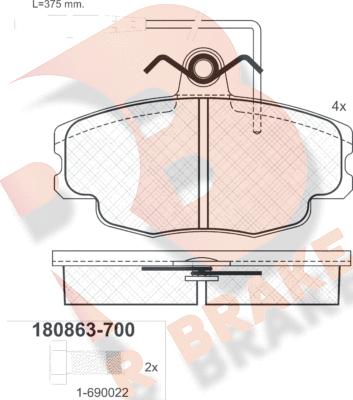 R Brake RB0863-700 - Тормозные колодки, дисковые, комплект unicars.by