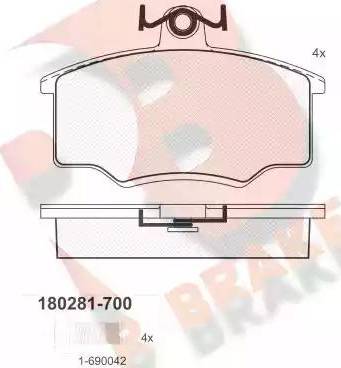 R Brake RB0281-700 - Тормозные колодки, дисковые, комплект unicars.by