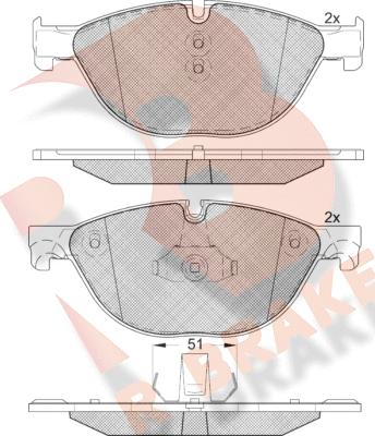 R Brake RB1961 - Тормозные колодки, дисковые, комплект unicars.by