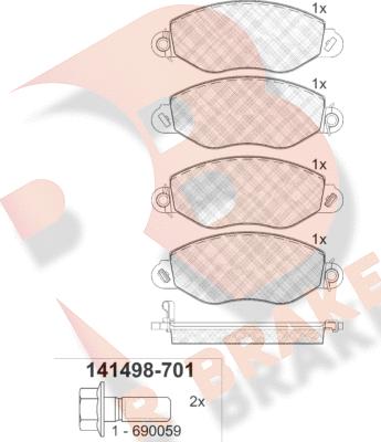 R Brake RB1498-701 - Тормозные колодки, дисковые, комплект unicars.by