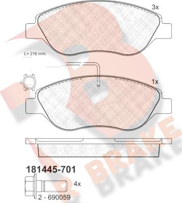 R Brake RB1445-701 - Тормозные колодки, дисковые, комплект unicars.by