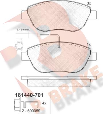 R Brake RB1440-701 - Тормозные колодки, дисковые, комплект unicars.by