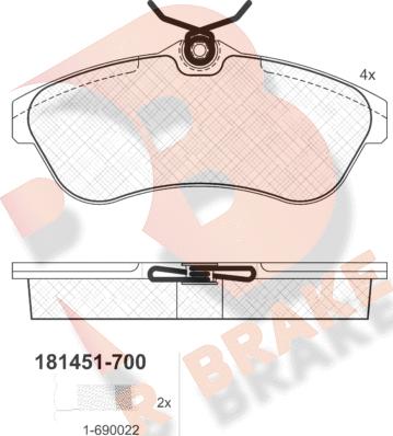 R Brake RB1451-700 - Тормозные колодки, дисковые, комплект unicars.by