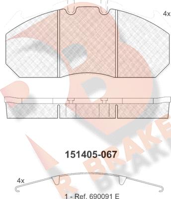 R Brake RB1405 - Тормозные колодки, дисковые, комплект unicars.by