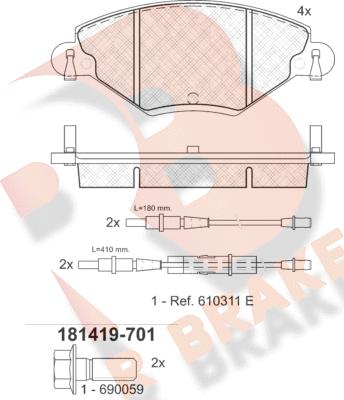 R Brake RB1419-701 - Тормозные колодки, дисковые, комплект unicars.by