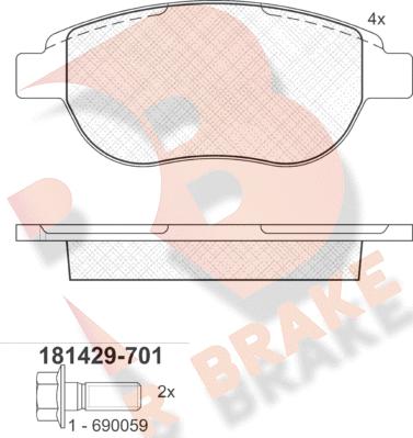 R Brake RB1429-701 - Тормозные колодки, дисковые, комплект unicars.by