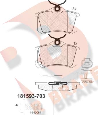 R Brake RB1593-703 - Тормозные колодки, дисковые, комплект unicars.by