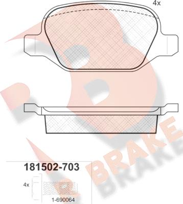 R Brake RB1502-703 - Тормозные колодки, дисковые, комплект unicars.by