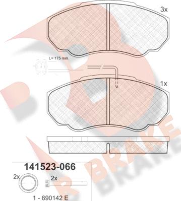 R Brake RB1523 - Тормозные колодки, дисковые, комплект unicars.by