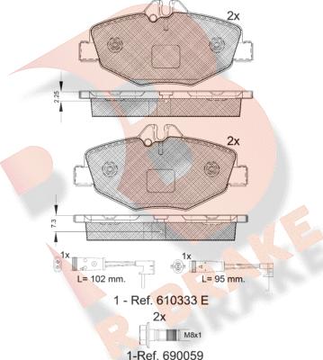 R Brake RB1527-701 - Тормозные колодки, дисковые, комплект unicars.by