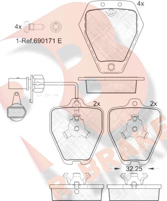 R Brake RB1694 - Тормозные колодки, дисковые, комплект unicars.by