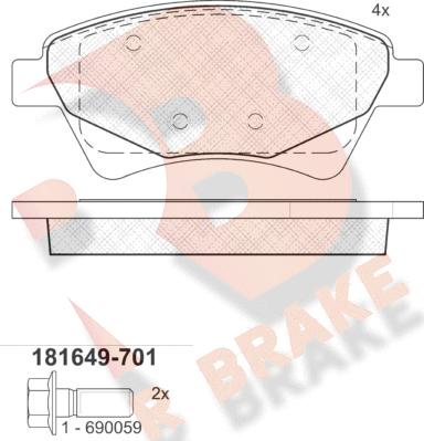 R Brake RB1649-701 - Тормозные колодки, дисковые, комплект unicars.by