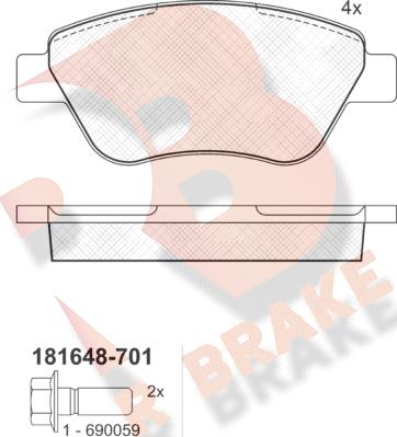 R Brake RB1648-701 - Тормозные колодки, дисковые, комплект unicars.by