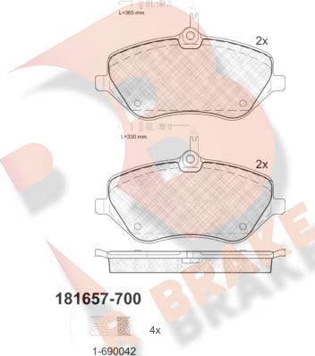 R Brake RB1657-700 - Тормозные колодки, дисковые, комплект unicars.by