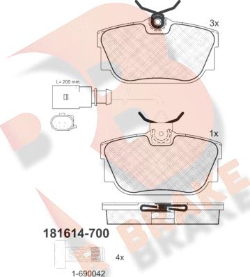 R Brake RB1614-700 - Тормозные колодки, дисковые, комплект unicars.by