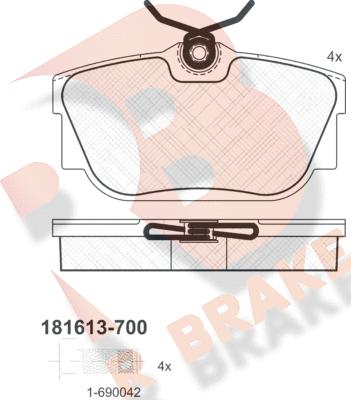 R Brake RB1613-700 - Тормозные колодки, дисковые, комплект unicars.by