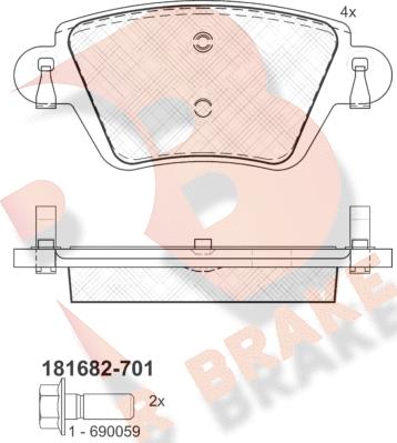 R Brake RB1682-701 - Тормозные колодки, дисковые, комплект unicars.by