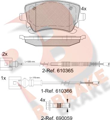 R Brake RB1674-208 - Тормозные колодки, дисковые, комплект unicars.by