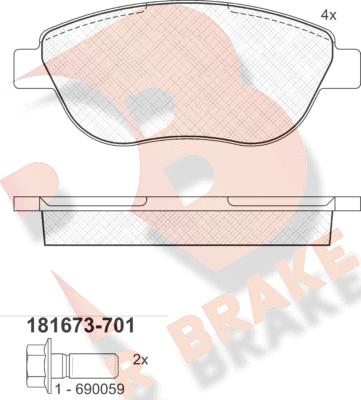 R Brake RB1673-701 - Тормозные колодки, дисковые, комплект unicars.by