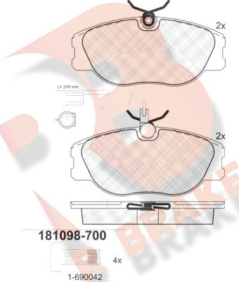 R Brake RB1098-700 - Тормозные колодки, дисковые, комплект unicars.by