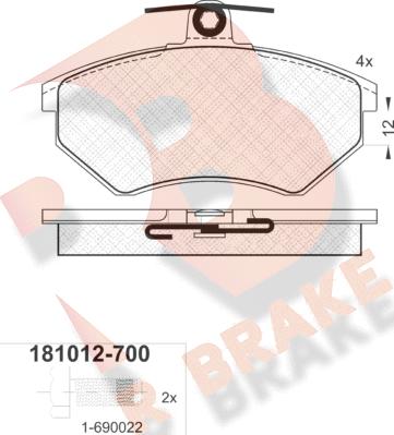 R Brake RB1012-700 - Тормозные колодки, дисковые, комплект unicars.by