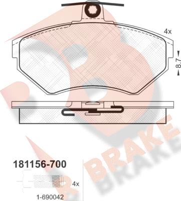 R Brake RB1156-700 - Тормозные колодки, дисковые, комплект unicars.by