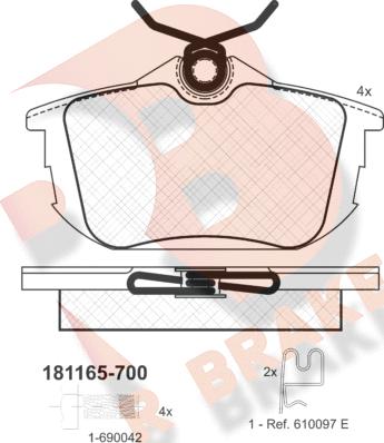 R Brake RB1165-700 - Тормозные колодки, дисковые, комплект unicars.by