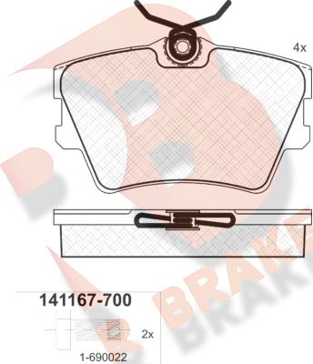 R Brake RB1167-700 - Тормозные колодки, дисковые, комплект unicars.by