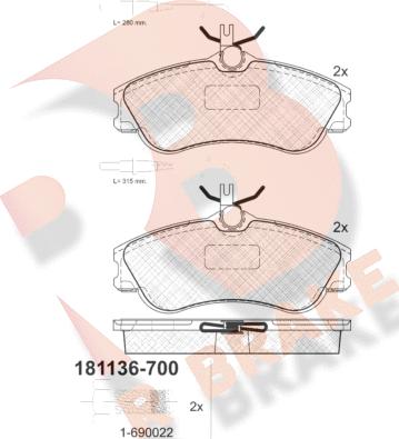 R Brake RB1136-700 - Тормозные колодки, дисковые, комплект unicars.by