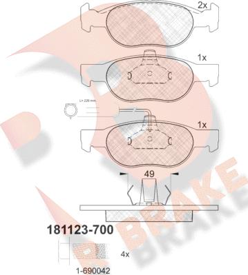 R Brake RB1123-700 - Тормозные колодки, дисковые, комплект unicars.by