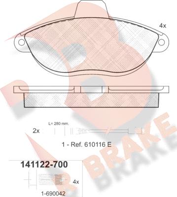 R Brake RB1122-700 - Тормозные колодки, дисковые, комплект unicars.by