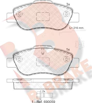 R Brake RB1843 - Тормозные колодки, дисковые, комплект unicars.by