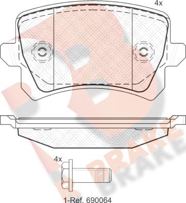 R Brake RB1857 - Тормозные колодки, дисковые, комплект unicars.by