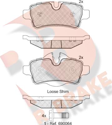 R Brake RB1812 - Тормозные колодки, дисковые, комплект unicars.by