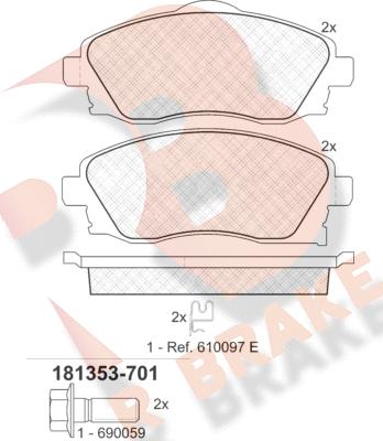 R Brake RB1353-701 - Тормозные колодки, дисковые, комплект unicars.by