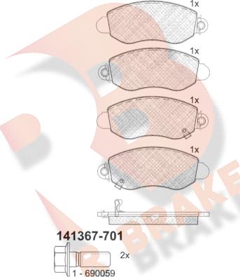 R Brake RB1367-701 - Тормозные колодки, дисковые, комплект unicars.by